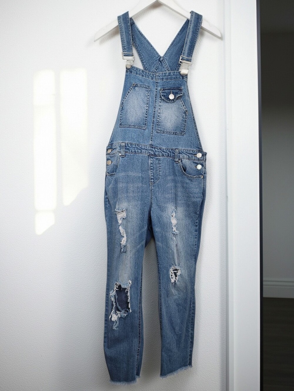 Refuge Distressed Raw Hem Overalls Size 14